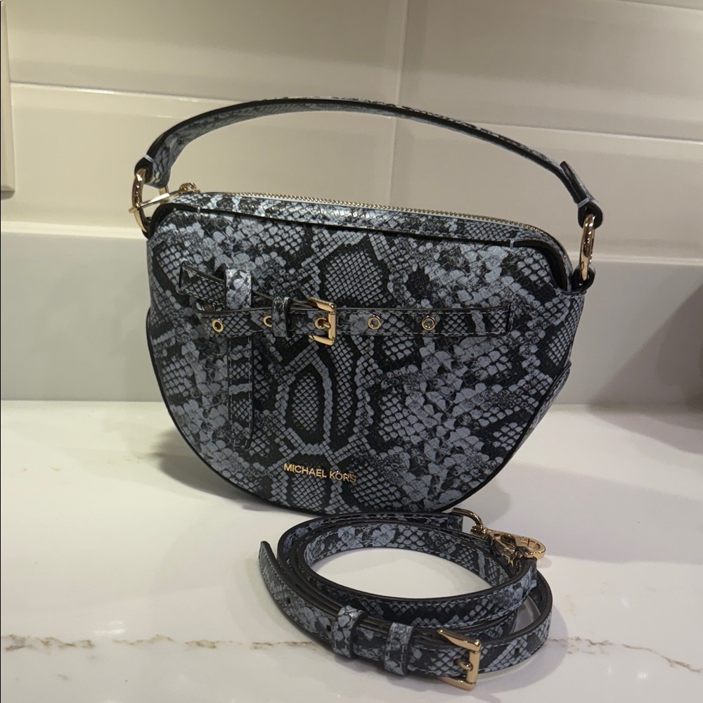 Michael Kors Black and Gray Snake Print Crossbody Bag